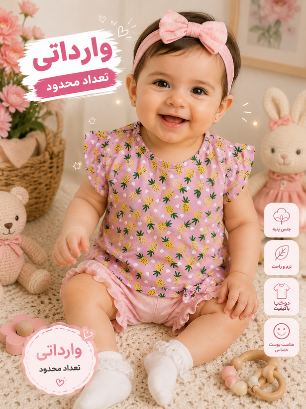 تیشرت نوزادی دخترانه وارداتی آناناس