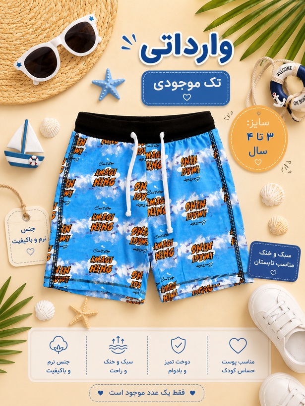 شلوارک پسرانه وارداتی ساحلی