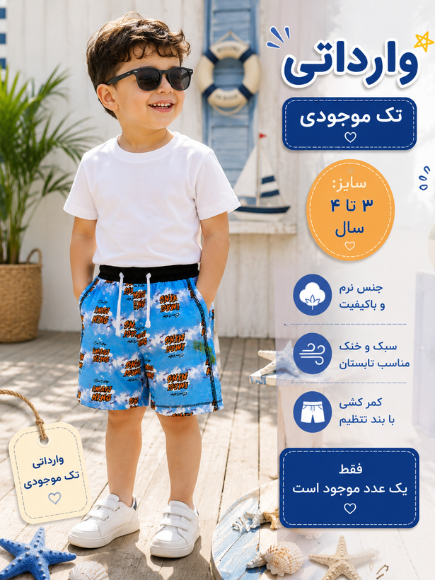 شلوارک پسرانه وارداتی ساحلی