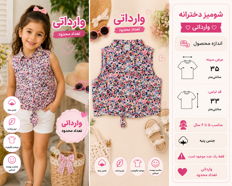 تاپ دخترانه گلگلی وارداتی