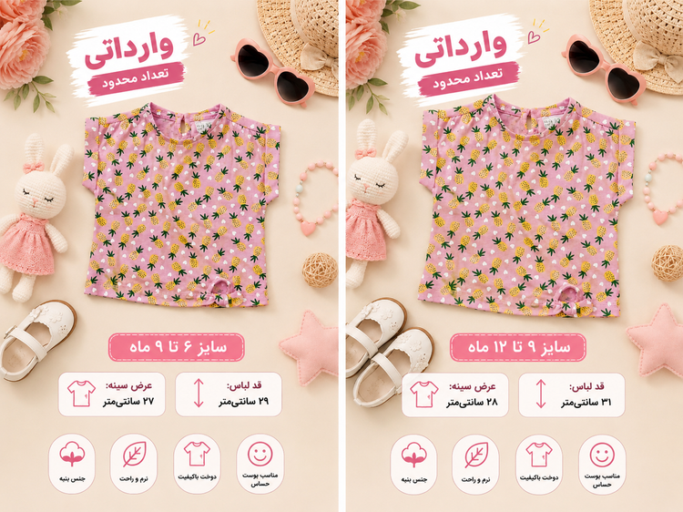 تیشرت نوزادی دخترانه وارداتی آناناس