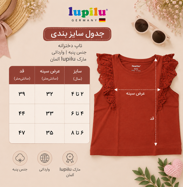 تاپ دخترانه وارداتی Lupilu آلمان