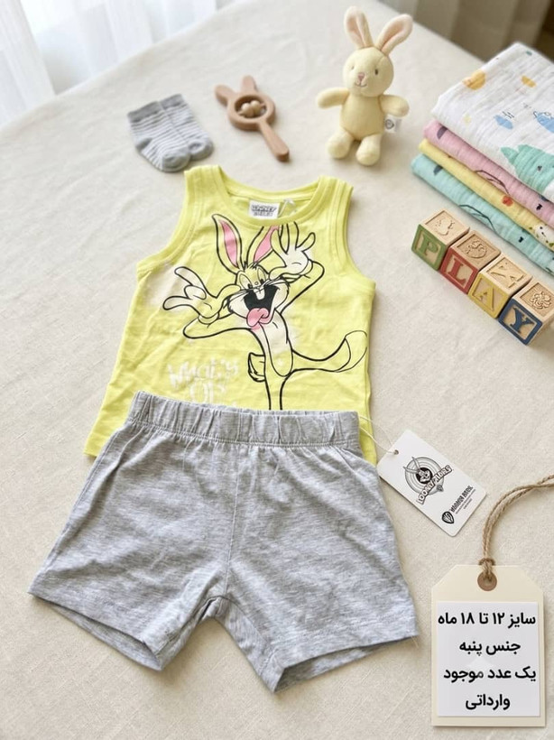 ست تاپ و شلوارک نوزادی وارداتی Looney Tunes – سایز ۱۲ تا ۱۸ ماه