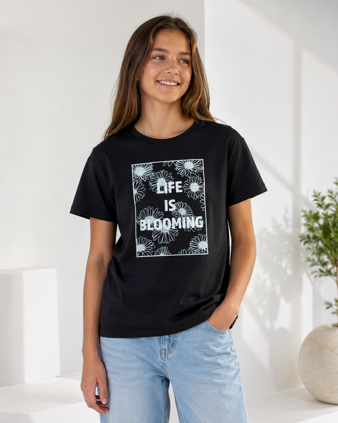 تیشرت دخترانه وارداتی Pepperts طرح Life Is Blooming سایز ۱۲ تا ۱۴ سال