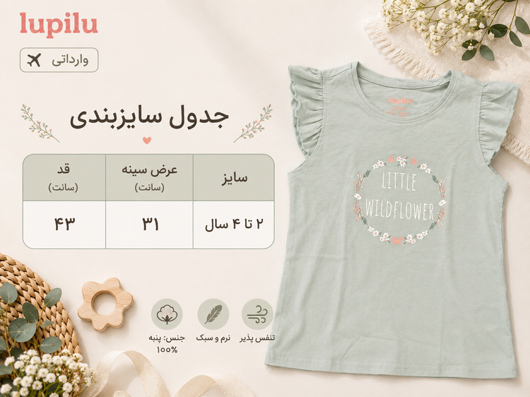 تیشرت دخترانه پنبهای Lupilu طرح Little Wildflower | سایز ۲ تا ۴ سال