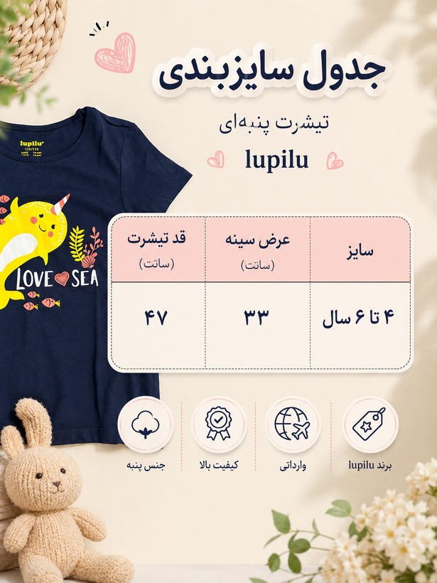تیشرت دخترانه پنبهای Lupilu طرح Love Sea