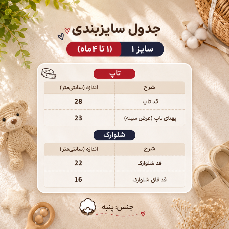 ست تاپ و شلوارک نوزادی پنبهای قرمز سورمه ای | سایز ۱ (۱ تا ۴ ماه)
