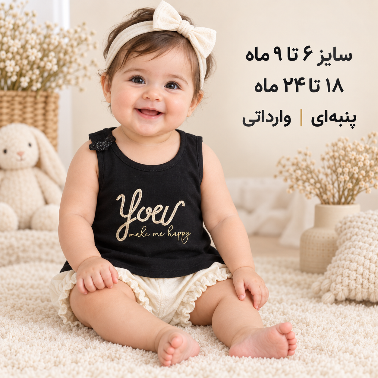 تاپ نوزادی دخترانه پنبه‌ای مشکی طرح You