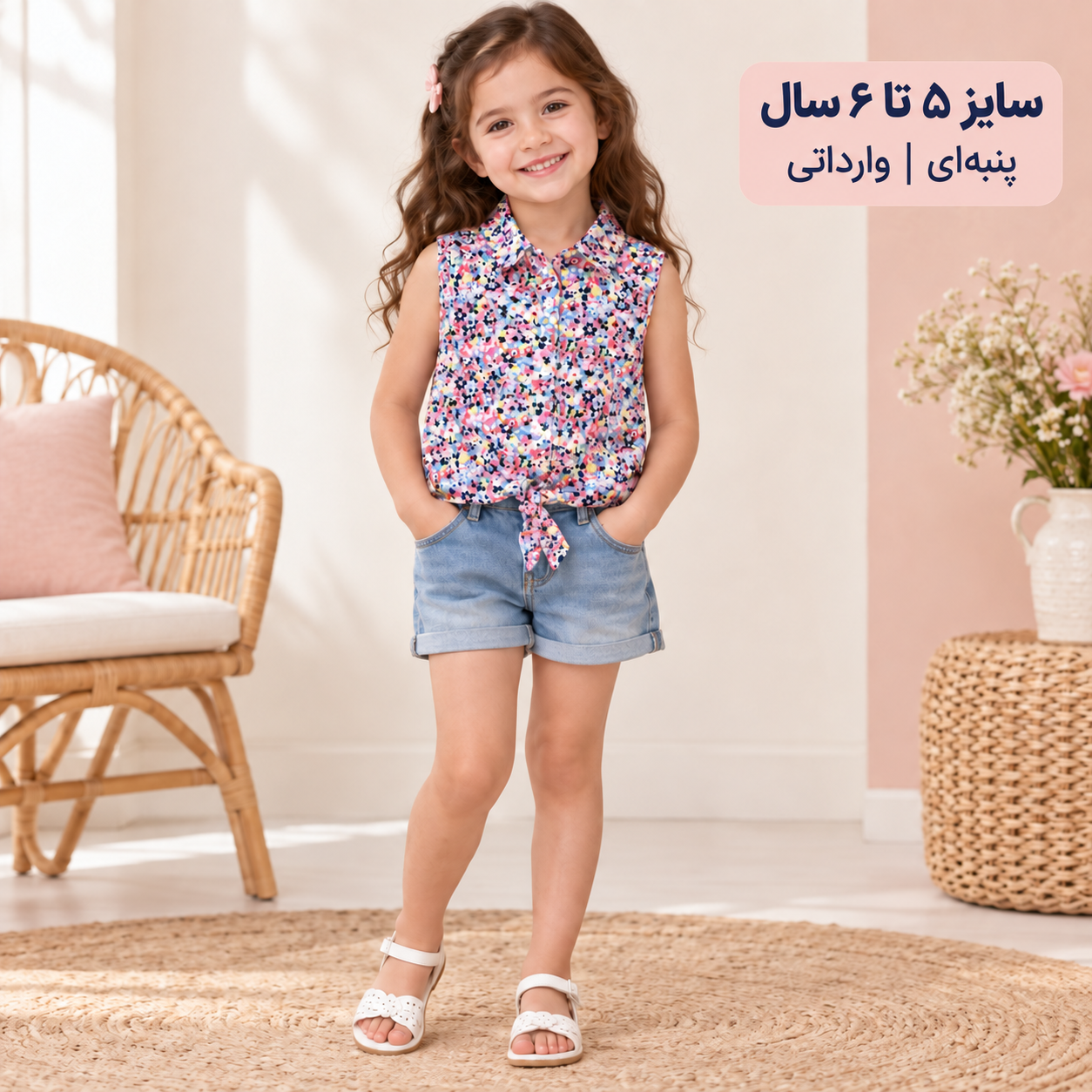 شومیز دخترانه گل‌دار پنبه‌ای وارداتی Piazza Italia | سایز ۵ تا ۶ سال