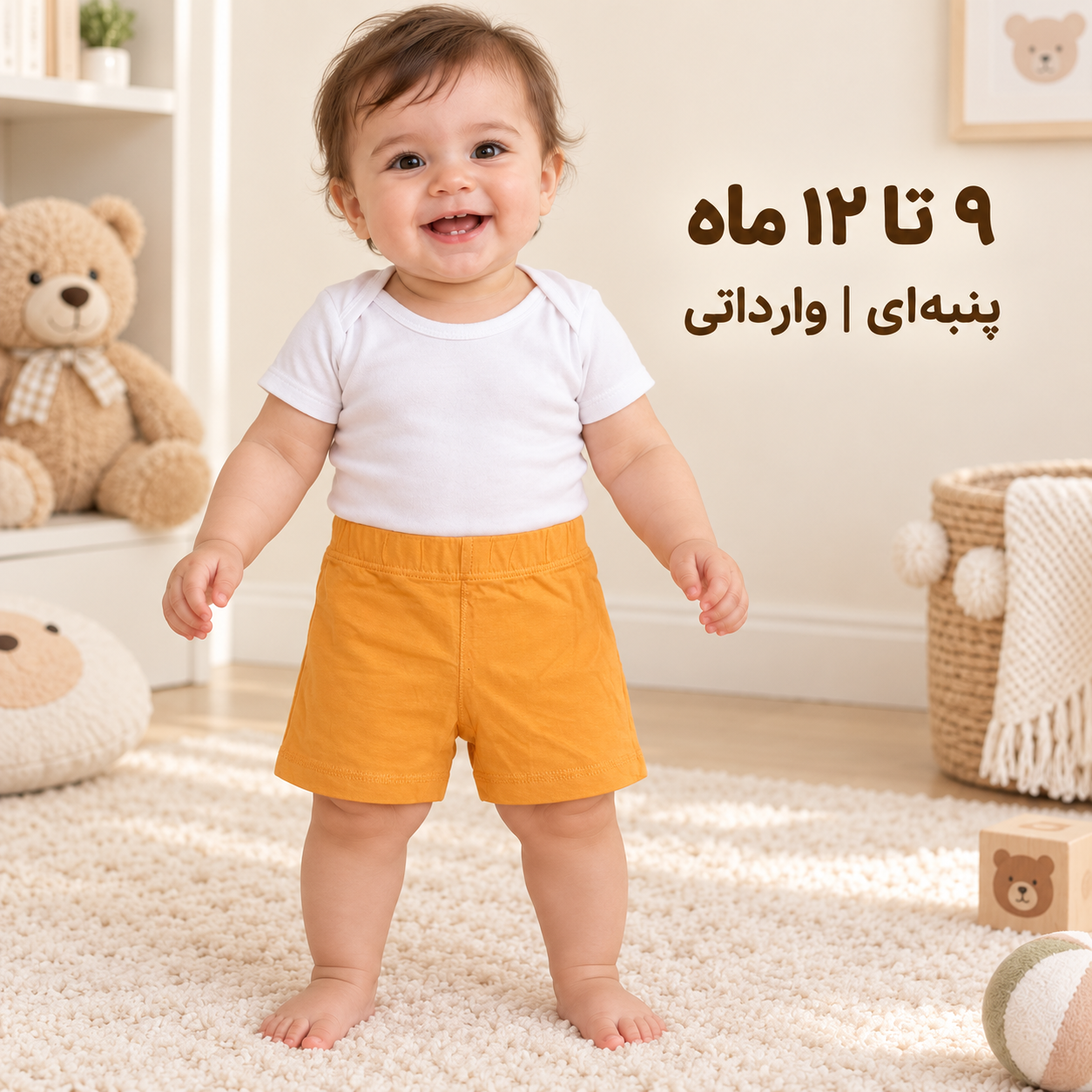 شلوارک نوزادی پنبه‌ای نارنجی وارداتی | ۹ تا ۱۲ ماه