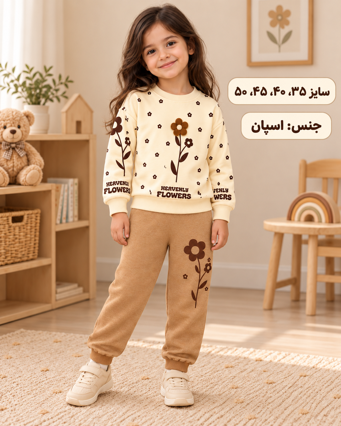 ست بلوز و شلوار دخترانه گل‌دار اسپان | سایز ۳۵ تا ۵۰
